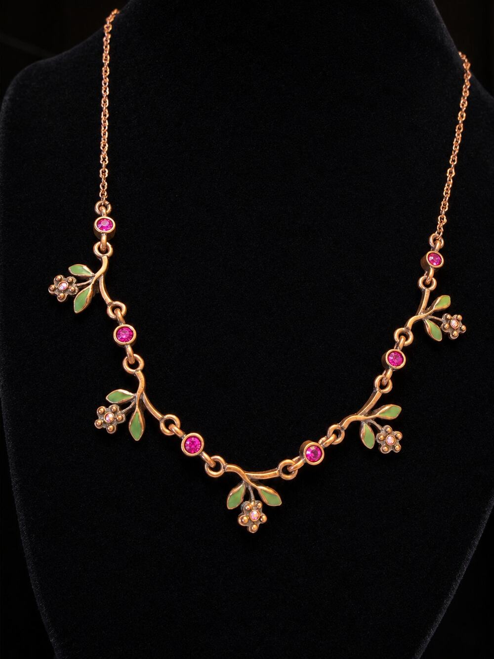 Vintage Floral Vine Necklace Purple Crystal Antiqued Bronze Michal Negrin Style
